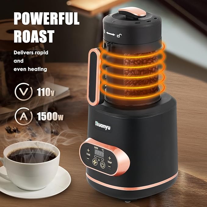Huanyu Coffee Bean Roaster 100g with Timer Coffee Roasters for Home Use with Adjustable Heating and Cool Setting Electric Roaster 1500w 110v