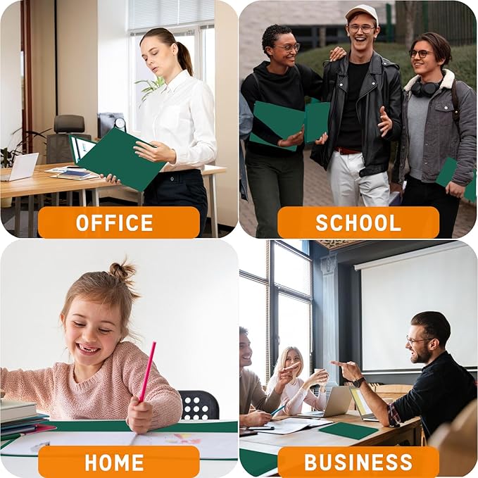 Zzrywuty File Folders with Pockets Letter Size, 25-Pack Paper Folders with Card Slot, Two Pocket Folders for School Students, Businessmen, Home and Office Workers（Dark Green）