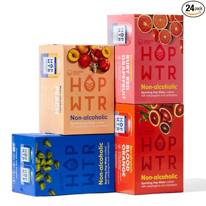 HOP WTR Sparkling Hop Water, Best Sellers 24 Pack, Sugar Free, Low Carb Non Alcoholic Drinks, NA Beer, Adaptogen Drink, No Calories, Adaptogens & Nootropics for Added Benefits, 12 oz Cans