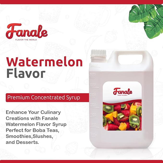 Fanale Premium Flavoring Concentrated Syrup for Bubble Tea 11 lb | Watermelon Flavor Syrup | for Boba Tea, Smoothies, Slushes, Desserts | 11lb | Pack of 4 | SRP130-CS