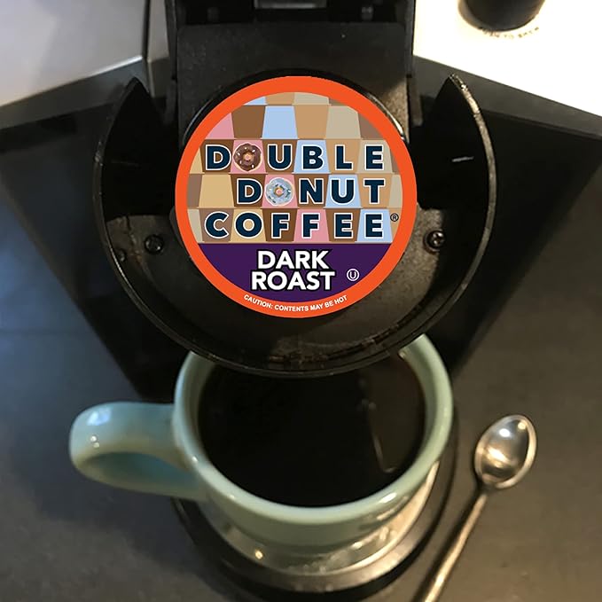 Double Donut Coffee Dark Roast Coffee Pods, Extra Bold Blend Coffee, Single Serve Coffee For Keurig K Cups Machines, Dark Roast Coffee in Recyclable Pods, 48 Count