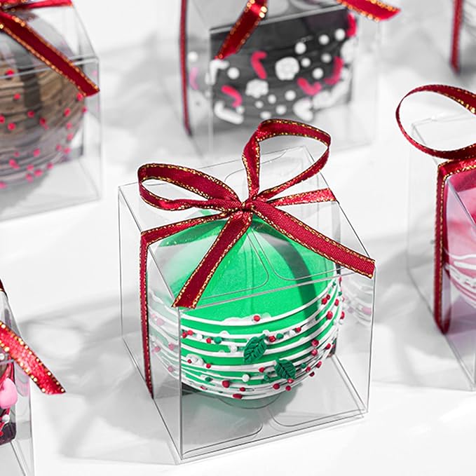 RomanticBaking 100 Pack 3x3x3 Inch Clear Hot Chocolate Bomb Boxes Small Gift Boxes for Cupcake,Candies, Birthday Wedding Party Favor Box