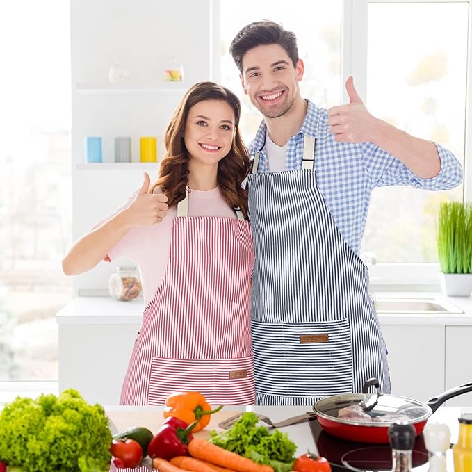 Handepo 4 Pcs Kitchen Cooking Aprons with Pockets Adjustable Waterproof Baking Apron for Women Men, Chef,BBQ, Christmas Gift