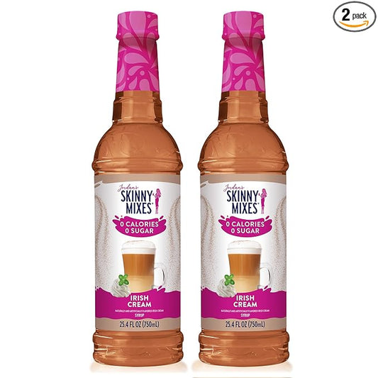 Jordan's Skinny Syrups Sugar Free Coffee Syrup, Irish Cream Flavor Drink Mix, Zero Calorie Flavoring for Lattes, Protein Shake, Food & More, Gluten Free, Keto Friendly, 25.4 Fl Oz, 2 Pack