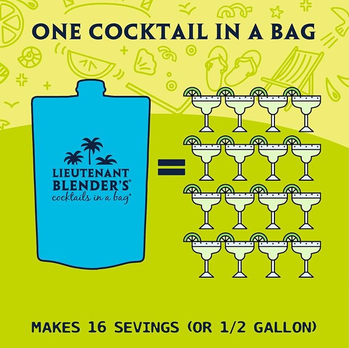 Lt. Blender's Skinny Margarita in a Bag - Skinny Margarita Mix - Each Bag Makes 1/2 Gallon of Keto Friendly Skinny Mixes – Low Carb Margarita Mix – Add Liquor, Wine or as Mocktails (Pack of 3)