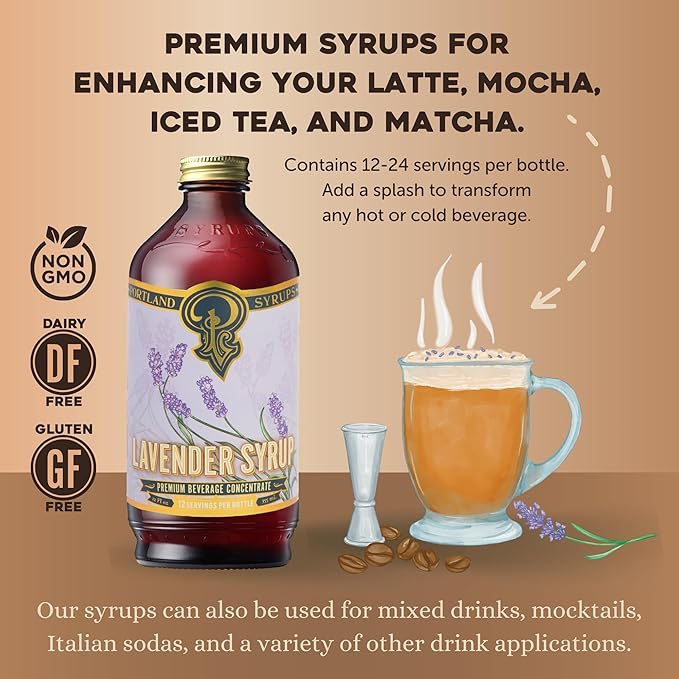 Portland Syrups Lavender Syrup - Premium Beverage Concentrate for Delicious Cocktails, Tea, Soda, Coffee Drinks, Baking, and More - 12 oz with 12 Servings (Pack of 1)