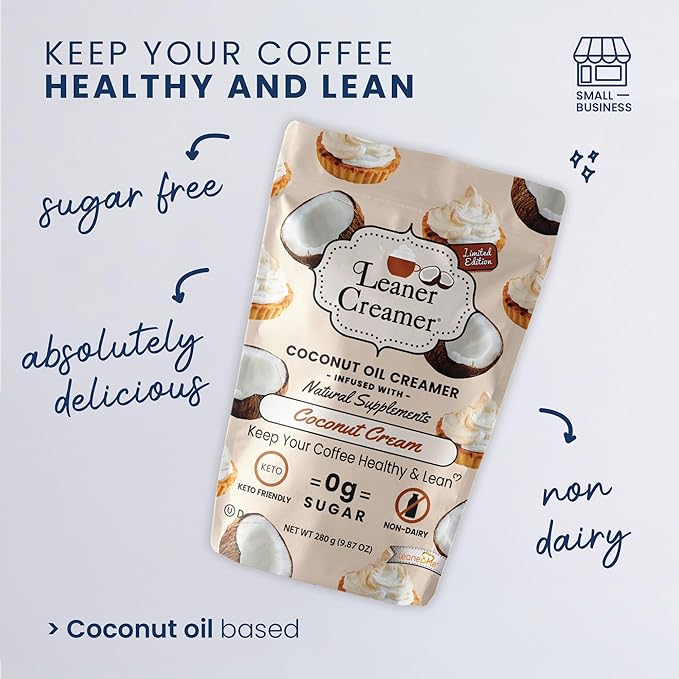 Leaner Creamer Coconut Creamer with Superfood Ingredients – Non-Dairy, Sugar-Free, Keto, Gluten-Free Powdered Coffee Creamer – Coconut Cream – 280g