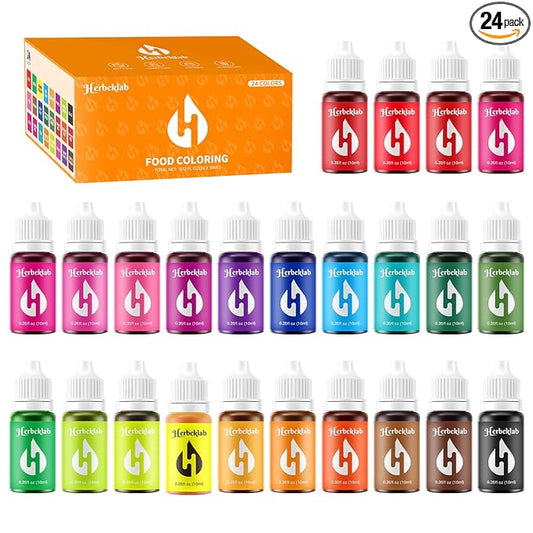 Food Coloring Liquid Food Color 24 Colors Herbeklab Water Based Food Dye Slime Coloring Dye Neon Food Coloring for Baking Icing Cake Decorating, 0.35 fl oz/bottle