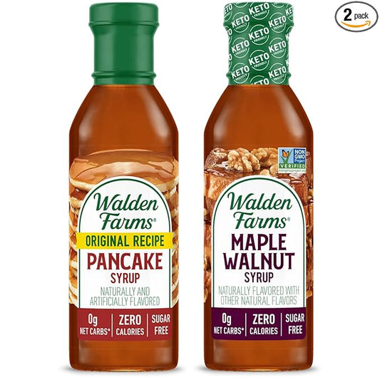 Walden Farms Syrup Variety Pack – Pancake & Maple Walnut – Zero Calorie, Sugar-Free, Low Carb, Keto-Friendly, Gluten-Free, Vegan – 12 oz Bottles (Pack of 2)