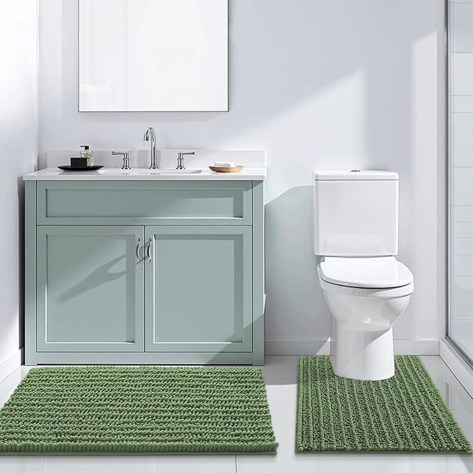 Arotive Luxury Chenille Bathroom Rug Mat, Extra Soft Thick Absorbent Shaggy Bath Rugs, Non-Slip Machine Wash Dry, Plush Bath Mats for Bathroom, Shower and Tub, 34x21, Olive Green