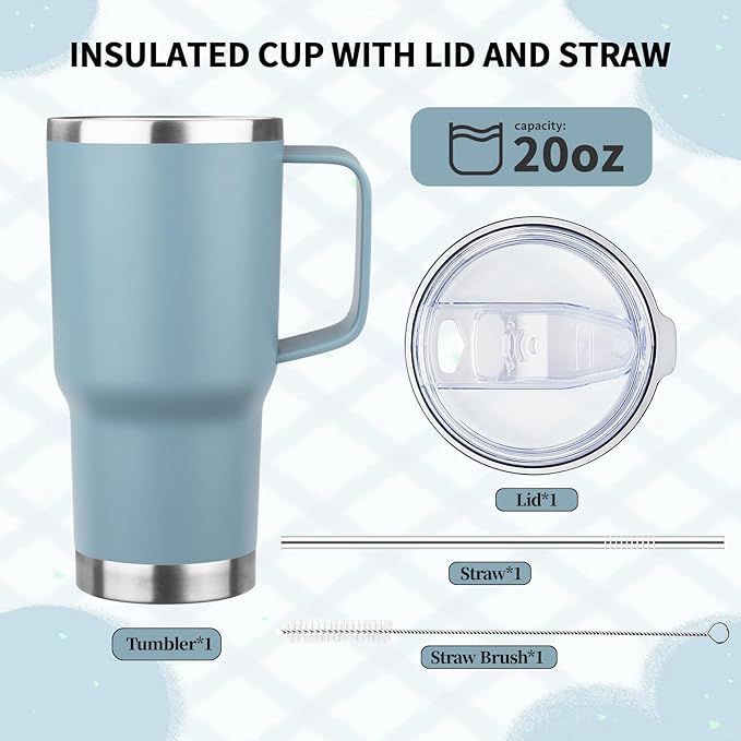 20oz Insulated Tumbler with Handle Stainless Steel Travel Coffee Mug with Lid and Straw Double Wall Vacuum Leak-proof Reusable Thermal Water Cup for Hot and Cold Drinks (Multicolor-5,4 Pack)