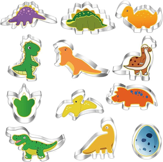 Dinosaur Cookie Cutters Set Small Size Stainless Steel Shaped for Kids Birthday Party Supplies,Footprint,Dinosaur Eggs,different dinosaur shapes.