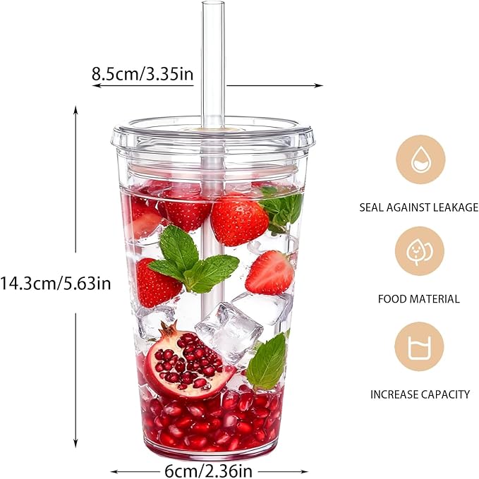 Clear Tumbler Cup, 16 oz Plastic Iced Coffee Cup with Lid and Straw, 6 Pack, Reusable and Dishwasher Safe, for Gatherings and Outdoor Adventures (6, Pure Transparency)
