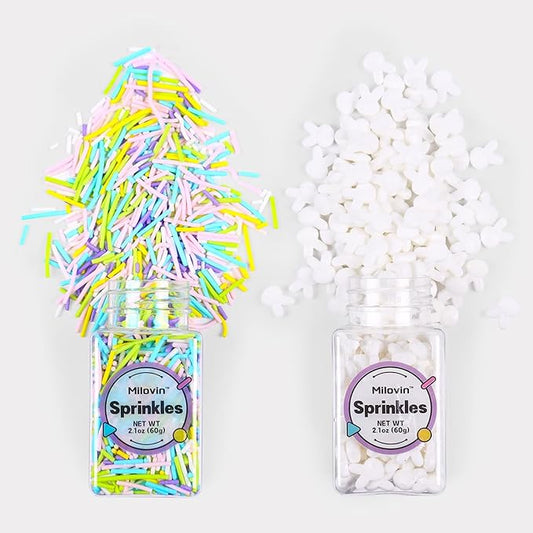 Pastel Jimmies, White Bunny Cupcake Toppers, Edible Easter Sprinkles, Spring Sprinkles for Easter Theme Cake, Spring Cupcakes, Cookies, Ice Cream, Macarons