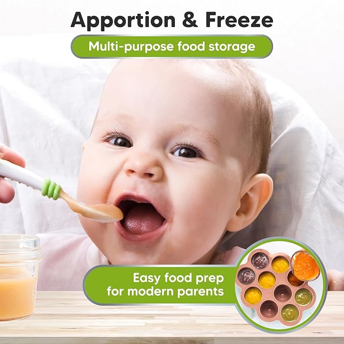KeaBabies Silicone Food Freezer Trays with Lid, 2oz x 10 Pods Baby Food Storage Containers, Easy Puree Meal Prep, Breast Milk Silicone Freezer Molds, Dishwasher,Microwave Safe,BPA-Free(Roseate)