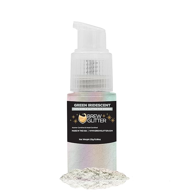 Green Iridescent Brew Glitter Edible Glitter for Drinks, Cocktails, Beer, Garnish Glitter & Beverages || 100% Edible & Food Grade | Vegan, Gluten, Nut Free (25g Spray Pump, Green Iridescent)