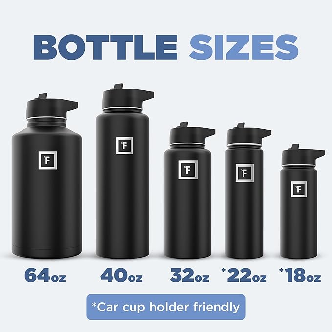IRON °FLASK Camping & Hiking Hydration Flask with 3 Lids - Stainless Steel, Double Walled & Vacuum Insulated Water Bottle - Leak Proof & BPA Free (Morning Mist, Straw - 22 oz)