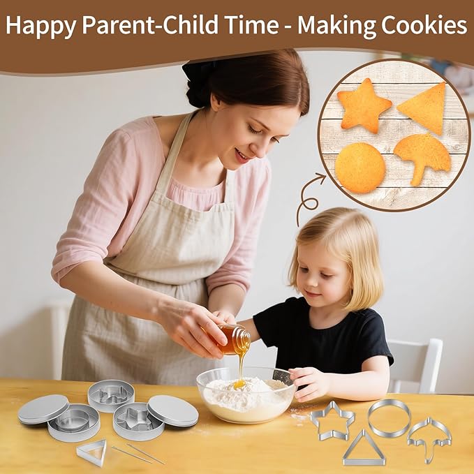 4 Set Korean Dalgona Cookie Kit, Sugar Game Cookie Set with Stainless Steel Round, Star, Umbrella, Triangle Cookie Cutters for DIY Baking & Home Party
