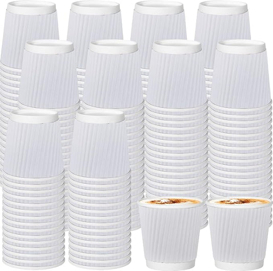 240Pack Paper Espresso Coffee Cups, 4 oz Disposable Coffee Cups,Corrugated Insulated Ripple Wall, Paper Ripple Cups for Coffee, Hot Chocolate and Hot Tea Drinks -White