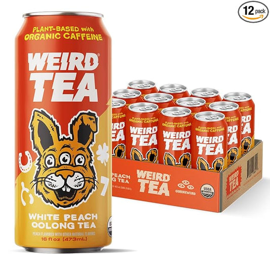 Drink Weird Organic White Peach Oolong Tea – 16oz Cans, 160mg Organic Caffeine, Pack of 12 – A Refreshing Energy Drink Alternative