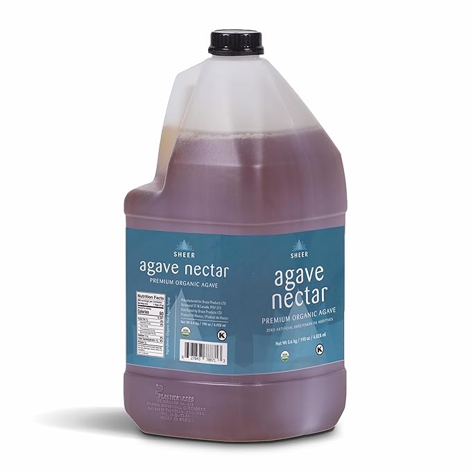 Sustainable Agave Co - Sheer - Agave Nectar - 1 Gallon Bottle (5kg) - Raw Sweetener, Sugar-Alternative, Vegan, Non-GMO, Kosher, Gluten-Free Syrup - Bartender's Best Friend