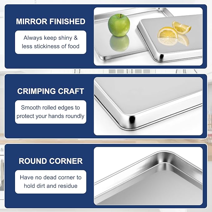 P&P CHEF 16 Inch Baking Cookie Sheet, Oven Pan Tray Stainless Steel Sheet Pan for Kitchen, Oven Bakeware for Multi Uses, Shiny Look & Dishwasher Safe, Healthy & Heavy Duty, 1Pc