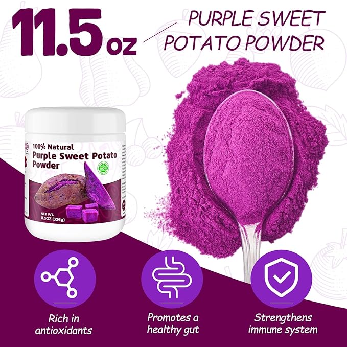 Purple Sweet Potato Powder 11.5oz (326g) - Natural Food Coloring for Baking, Drinks & Smoothies｜Ube/Purple Yam Alternative, Non-GMO, Gluten-Free, Resealable Pack