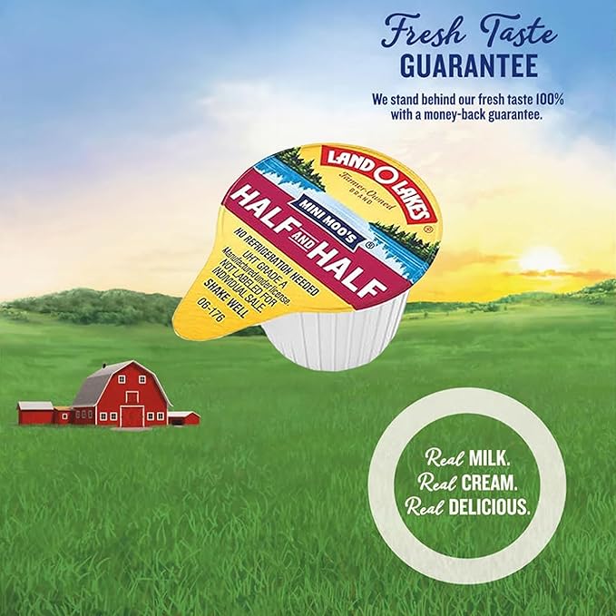 Land Mini Moo’s Half & Half Coffee Creamer Singles 192 Count | Shelf Stable Real Dairy Cups for Office, Home & Travel | Single Serve Creamer Made with Real Milk & Cream, No Refrigeration
