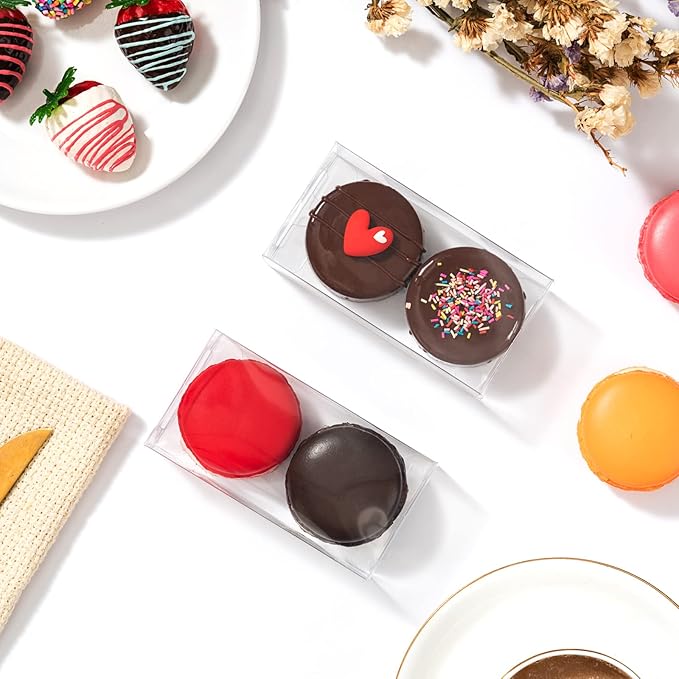 RomanticBaking 37 Pack 4.17" x 2.16" x 1.37" Macaron Boxes for 2 Chocolate Covered Oreo Brownie Truffle Treat Pastry Boxes for Christmas