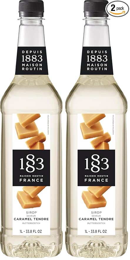 1883 Coffee Syrup, Butterscotch Syrup for Drinks, Made in France, 1 Liter Plastic Bottle (Pack of 2)