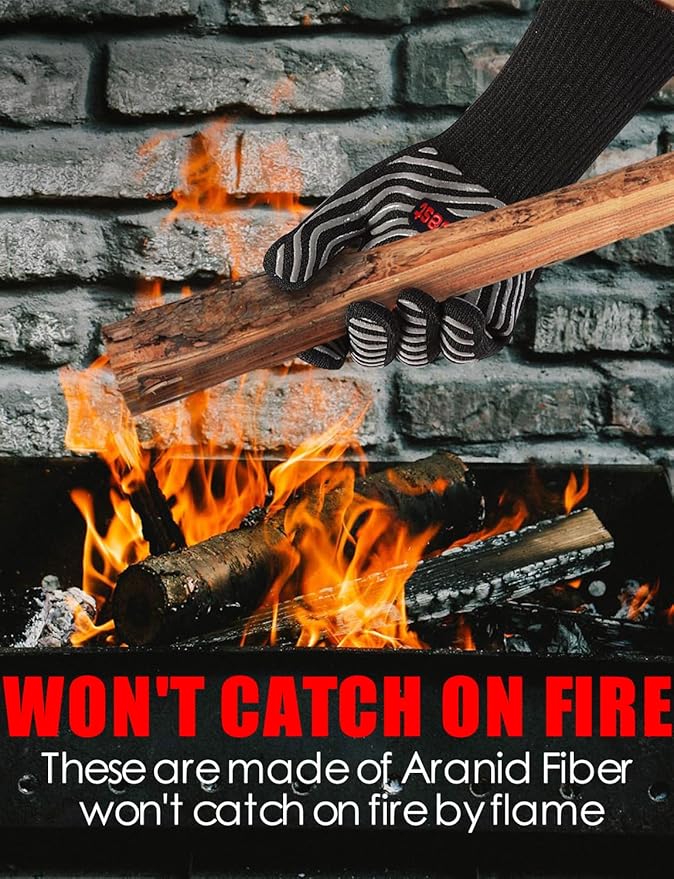 WEEDABEST Hot BBQ Gloves Heat Resistant Kitchen Oven Mitts Professional Long Heat Resistant Cooking Gloves for Grill,Grilling,Smoker,Barbeque,13.5 inch-Gray