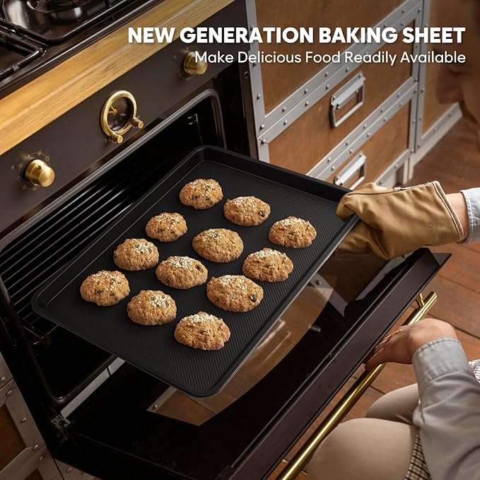 Cookie Sheet for Baking, Ceramic Half Baking Sheet Pan, Thicker Carbon Steel Baking Sheet Non Stick, 17.5 x 13 Inch Baking Tray for Oven