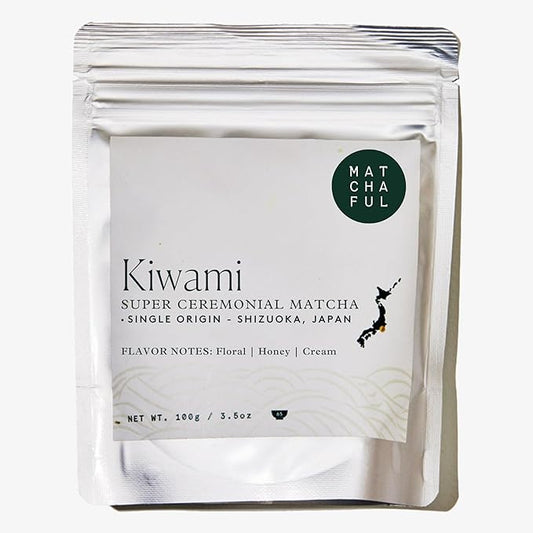 Matchaful - Kiwami - Single Origin, Super Ceremonial Matcha - Fine Green Tea Powder, Direct-Trade From Shizuoka, Japan - Balanced with Flavor Notes of Floral, Honey, and Cream - 100g Bag