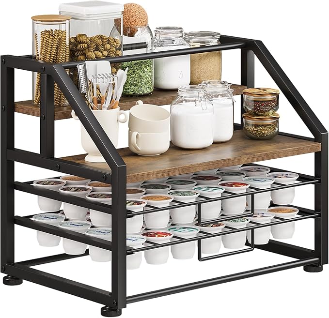 Coffee Pod Drawer Holder K-Cup Holder Drawer for 56 Coffee Pods Storage 4-Tier Coffee Pod Holder Organizer Coffee Station Organizer for Countertop Kitchen Office Coffee Bar Accessories