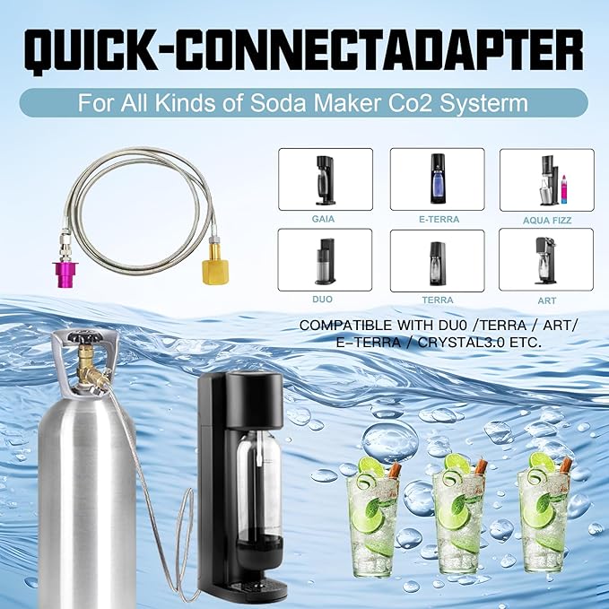 Soda Terra Machine Co2 Tank Adapter Hose, Co2 Tank Direct Adapter with Stainless Steel Hose, Compatible with Duo Art Terra Gaia AQUA FIZZ Pink Cylinder Soda Maker (60in)