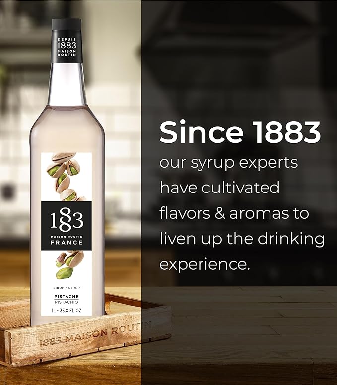 1883 Pistachio Syrup for Drinks – Premium French Flavoring Syrup, Made in France, 1 Liter Plastic Bottle – Perfect for Coffee, Lattes, Cocktails, and Desserts