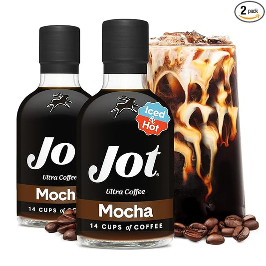Jot Coffee Concentrate (Mocha) High Caffeine Cold Brew Coffee Concentrate Liquid for Iced Coffees, Instant Espresso, Hot or Cold Instant Coffees - Makes 14 Cups, 150mg Caffeine/Tbsp, Sugar Free