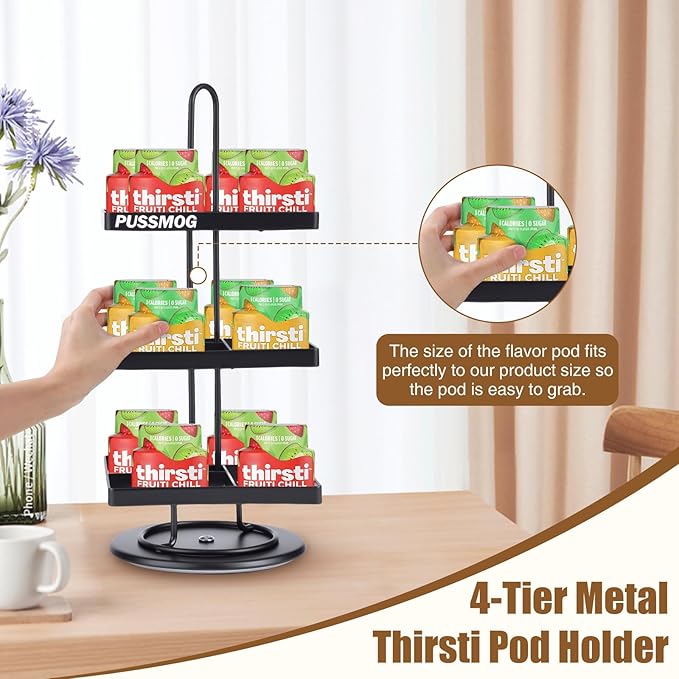 12 Flavor Pod Holder for Ninja Thirsti Pods , 360° Rotating Storage Rack for Ninja Thirsties Drink System,Flavor Pods Storage Holder Fits for Ninja Thirsti Soda Maker WC2002