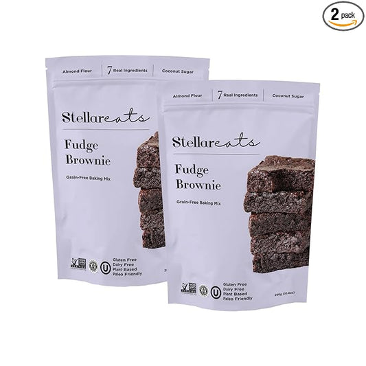 Stellar Eats Grain‑Free Fudge Brownie Baking Mix | Gluten‑Free, Dairy‑Free, Plant‑Based, Paleo‑Friendly, Naturally Sweetened with Coconut Sugar | Almond Flour-Based | 10.4 oz | 2 Pack