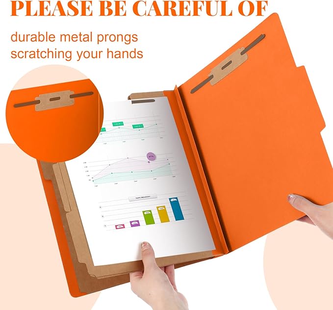 72 Pcs Classification Folders Letter Size, Back to School Supply for Teacher, Student, 3 Dividers Pressboard File Folder Bulk with 2 Fasteners, 3.5 Inch Expanding File Organizer (Orange)