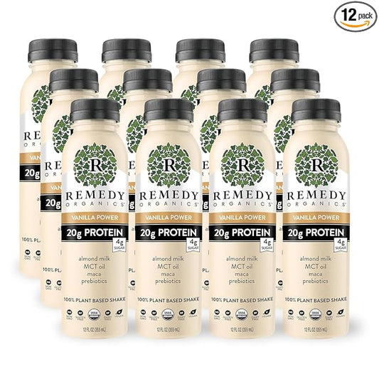 Remedy Organics Vanilla Dream Power 12-Pack | Plant Based MCT Oil Protein Shakes, Ready to Drink | USDA Organic, Vegan, Gluten Free, Dairy Free, Soy Free |12 Vanilla Dream Bottles