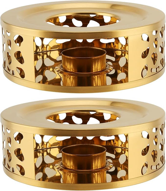 2 PCS Metal Teapot Warmer, Teapot Warmer Base, Stainless Steel Teapot Warmer with Tealight Holder for Glass Or Ceramic Teapot, Gold