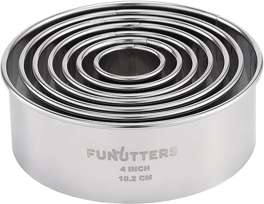 Cookie Cutters Set, 7 Pc. Kit, Measuring 1'', 1.5'', 2'', 2.5'', 3'', 3.5'', and 4'', Round Metal Baking Rings for Pastry, Biscuits, and Dough Cutting, Heavy Duty and Reusable, Multiple Sizes