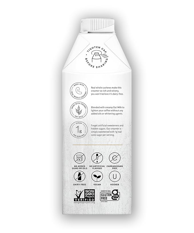 Elmhurst 1925 Caramel Brulee Cashew Creamer - Dairy-Free, Vegan, Kosher, Low Sugar, Shelf Stable Creamer Made with Cashew & Oat Milk for Healthier Coffee, Latte and Smoothies - 25.4 Ounce (Pack of 6)