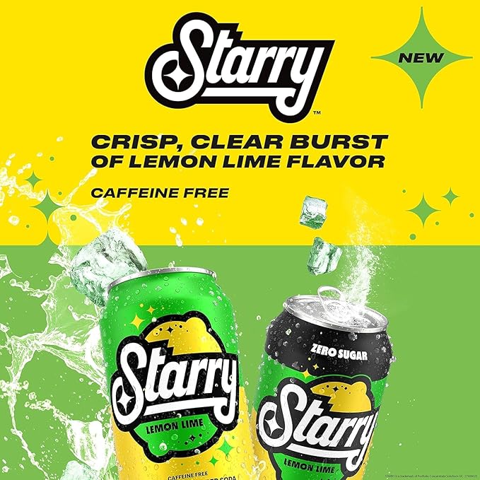 Starry Lemon Lime Soda, Caffeine Free, Mini Cans, 7.5 Fl Oz (Two packs of 10)