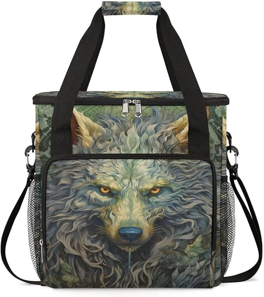 wolf animal vintage Coffee Maker Carring Bag Travel Carrying Storage Tote Bag Compatible with Keurig K-Mini or K-Mini Plus Portable Single Serve Coffee Brewer Case with Pockets for K-cup Pods