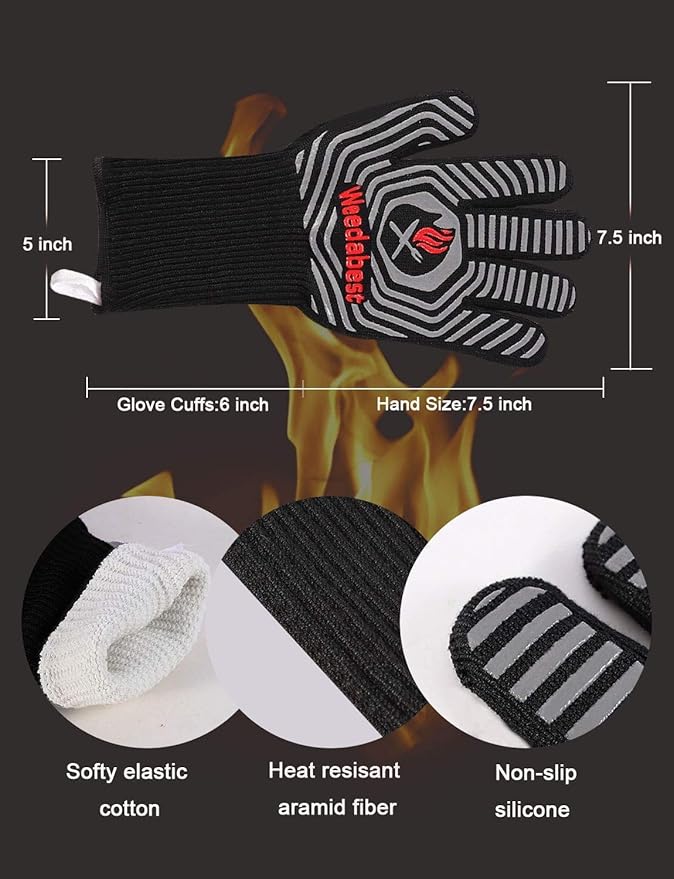 WEEDABEST Hot BBQ Gloves Heat Resistant Kitchen Oven Mitts Professional Long Heat Resistant Cooking Gloves for Grill,Grilling,Smoker,Barbeque,13.5 inch-Blue