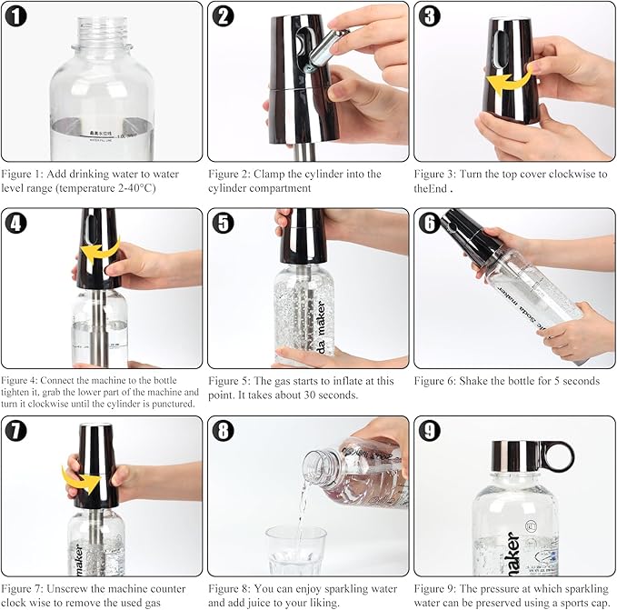 Portable Soda Siphon, 1L Travel Sparkling Water Maker Machine for Home & Outdoor, Carbonated Water Soda Streaming Machine, Soda Maker for Cocktails or Fizzy Drink, 8 gram CO2 Cartridges(Not Included)