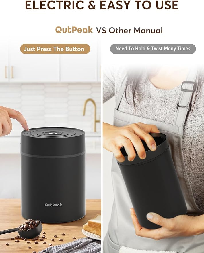 OUTPEAK Neo 2025 Automatic Vacuum Coffee Canister, 1.35L for 17.6oz Coffee Beans, One-Button Operation,Large Airtight Coffee Canister with Scoop,Coffee Storage Container Clear Glass(Champion's Choice)