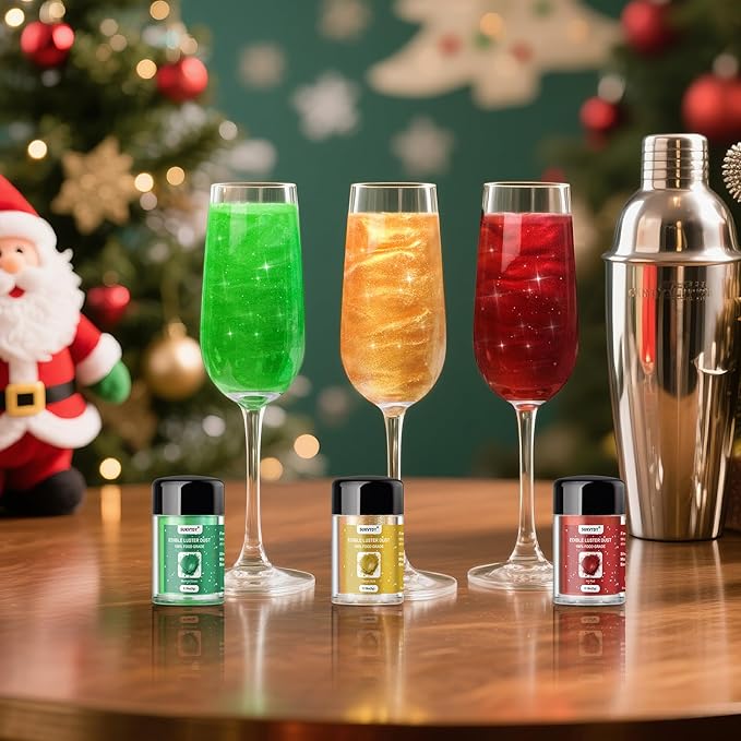 Edible Glitter for Drinks, 3 Colors Luster Dust Edible Set, 5g Food Grade Drink Glitter for Cakes Cookies Drinks Chocolate Decoration